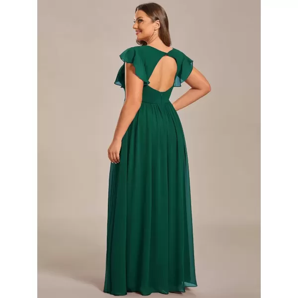 imageEverPretty Womens Plus Size Chiffon Ruffled Sleeves Back Cutout Bridesmaid Dresses 01819DADeep Green