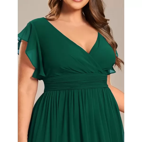 imageEverPretty Womens Plus Size Chiffon Ruffled Sleeves Back Cutout Bridesmaid Dresses 01819DADeep Green