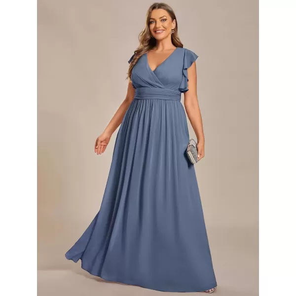 imageEverPretty Womens Plus Size Chiffon Ruffled Sleeves Back Cutout Bridesmaid Dresses 01819DADusty Navy