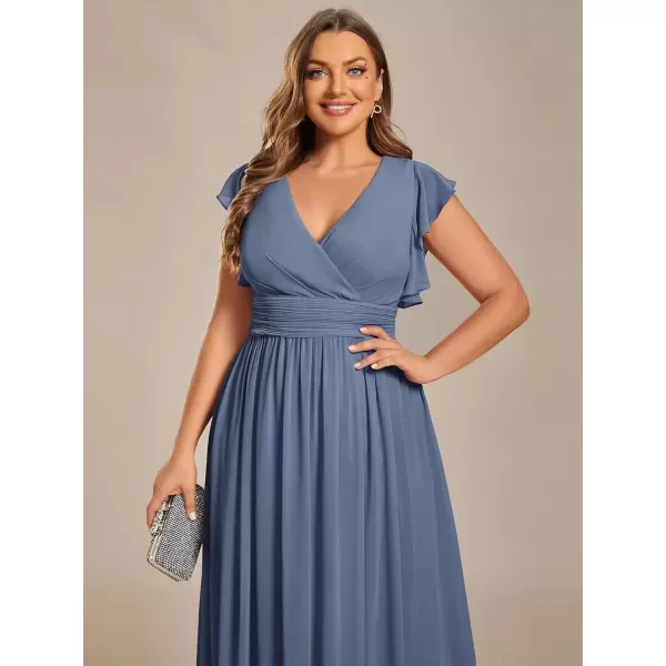 imageEverPretty Womens Plus Size Chiffon Ruffled Sleeves Back Cutout Bridesmaid Dresses 01819DADusty Navy