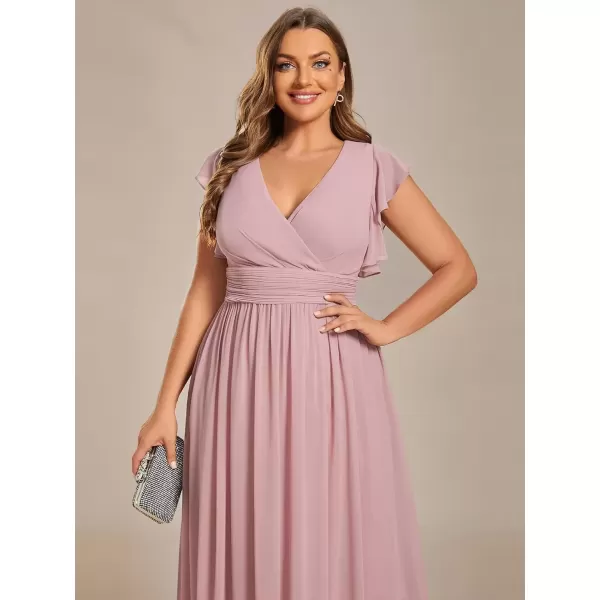 imageEverPretty Womens Plus Size Chiffon Ruffled Sleeves Back Cutout Bridesmaid Dresses 01819DADusty Rose