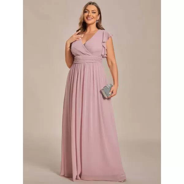 imageEverPretty Womens Plus Size Chiffon Ruffled Sleeves Back Cutout Bridesmaid Dresses 01819DADusty Rose