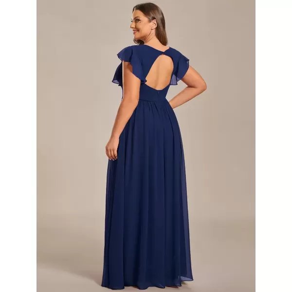 imageEverPretty Womens Plus Size Chiffon Ruffled Sleeves Back Cutout Bridesmaid Dresses 01819DANavy Blue