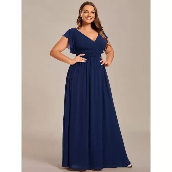 imageEverPretty Womens Plus Size Chiffon Ruffled Sleeves Back Cutout Bridesmaid Dresses 01819DANavy Blue