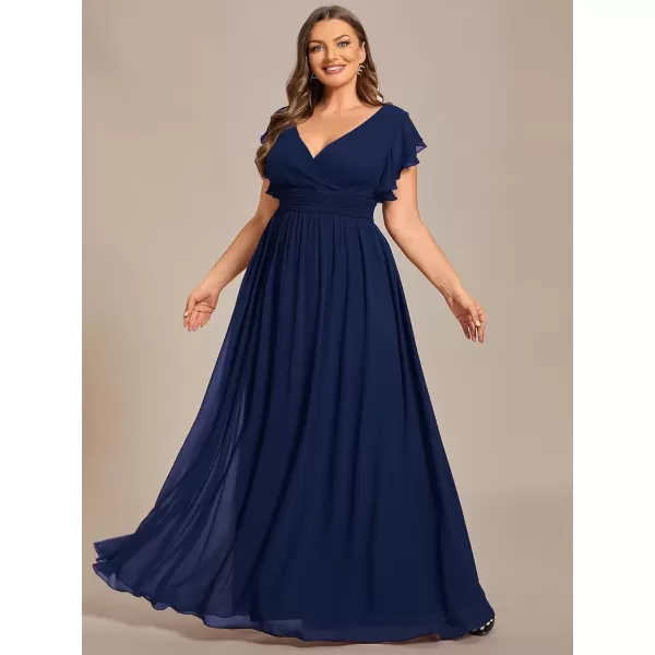 imageEverPretty Womens Plus Size Chiffon Ruffled Sleeves Back Cutout Bridesmaid Dresses 01819DANavy Blue