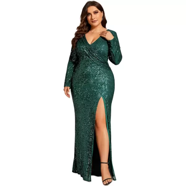 imageEverPretty Womens Plus Size Gorgerous Long Sequin Split Fall Winter Long Sleeves Evening Dress 50168DADeep Green