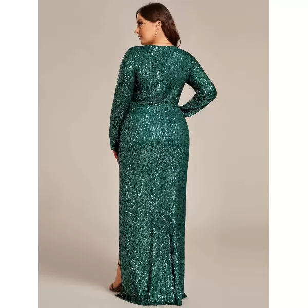 imageEverPretty Womens Plus Size Gorgerous Long Sequin Split Fall Winter Long Sleeves Evening Dress 50168DADeep Green