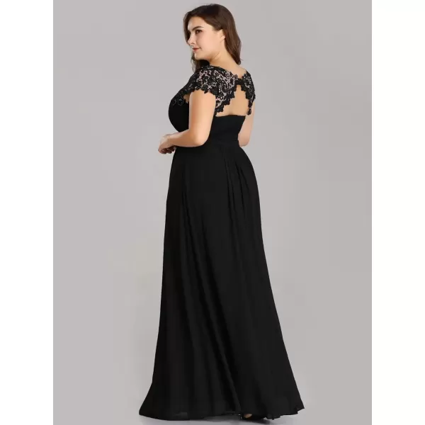 imageEverPretty Womens Plus Size Lace Cap Sleeve Long Formal Evening Dress Maxi Dresses 09993PZUSABlack