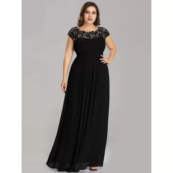 imageEverPretty Womens Plus Size Lace Cap Sleeve Long Formal Evening Dress Maxi Dresses 09993PZUSABlack