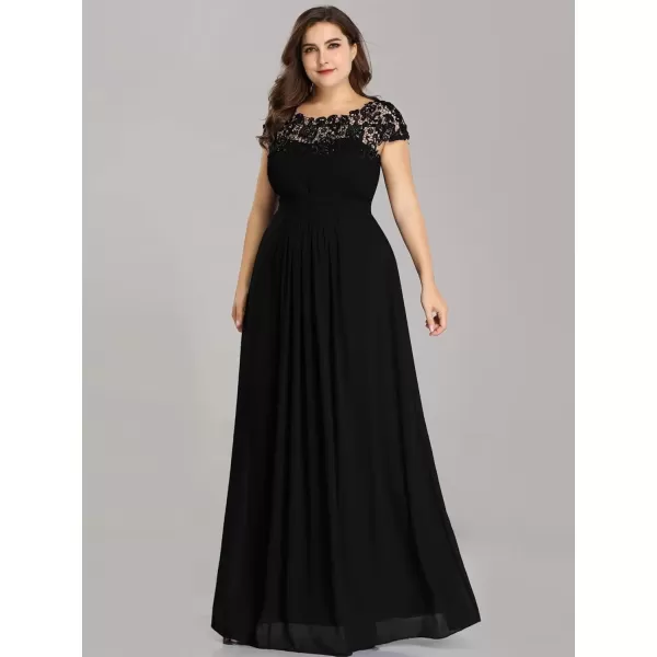 imageEverPretty Womens Plus Size Lace Cap Sleeve Long Formal Evening Dress Maxi Dresses 09993PZUSABlack