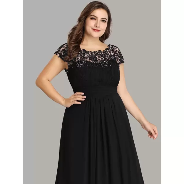 imageEverPretty Womens Plus Size Lace Cap Sleeve Long Formal Evening Dress Maxi Dresses 09993PZUSABlack