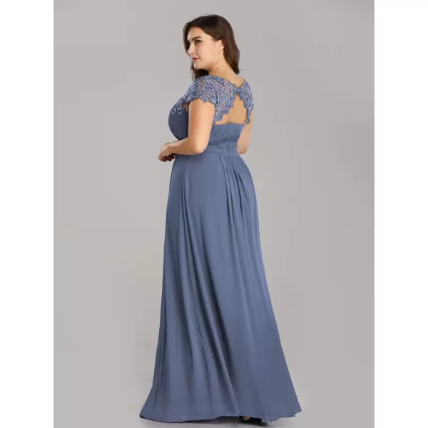 imageEverPretty Womens Plus Size Lace Cap Sleeve Long Formal Evening Dress Maxi Dresses 09993PZUSAHaze Blue