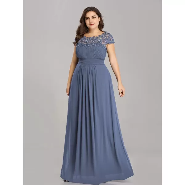 imageEverPretty Womens Plus Size Lace Cap Sleeve Long Formal Evening Dress Maxi Dresses 09993PZUSAHaze Blue