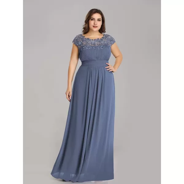 imageEverPretty Womens Plus Size Lace Cap Sleeve Long Formal Evening Dress Maxi Dresses 09993PZUSAHaze Blue