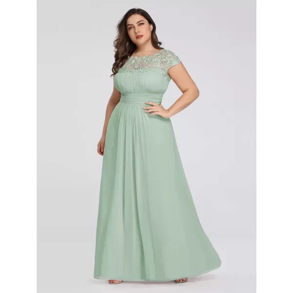 imageEverPretty Womens Plus Size Lace Cap Sleeve Long Formal Evening Dress Maxi Dresses 09993PZUSAMint Green