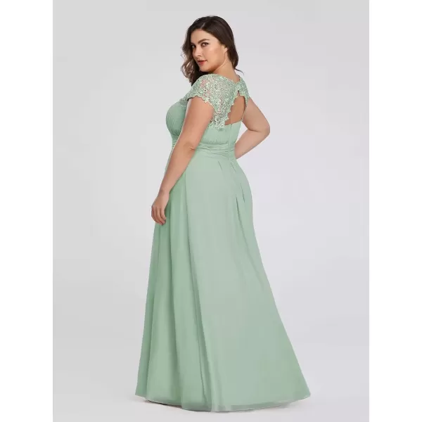 imageEverPretty Womens Plus Size Lace Cap Sleeve Long Formal Evening Dress Maxi Dresses 09993PZUSAMint Green