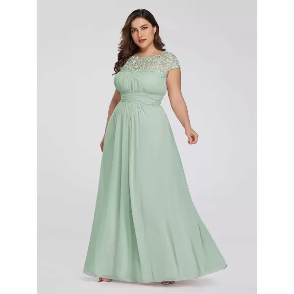 imageEverPretty Womens Plus Size Lace Cap Sleeve Long Formal Evening Dress Maxi Dresses 09993PZUSAMint Green