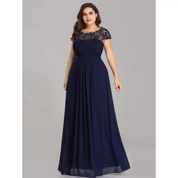 imageEverPretty Womens Plus Size Lace Cap Sleeve Long Formal Evening Dress Maxi Dresses 09993PZUSANavy Blue