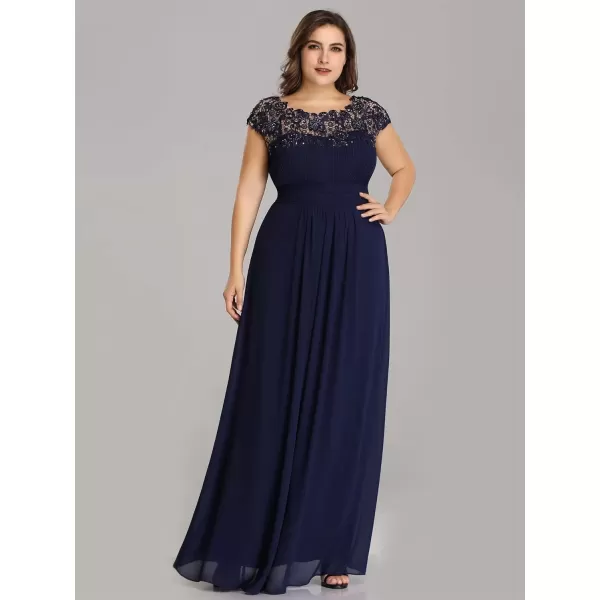 imageEverPretty Womens Plus Size Lace Cap Sleeve Long Formal Evening Dress Maxi Dresses 09993PZUSANavy Blue