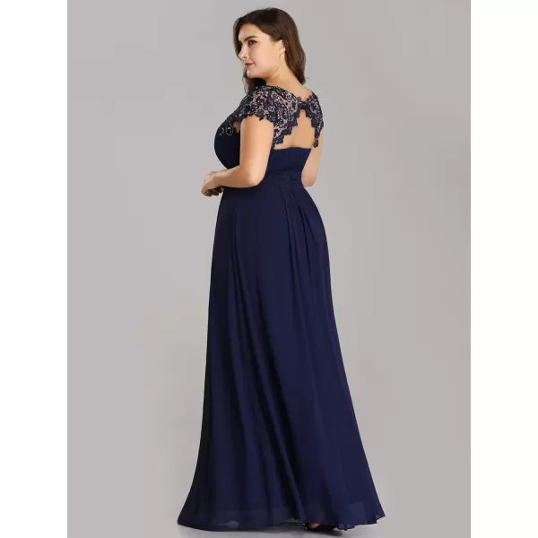 imageEverPretty Womens Plus Size Lace Cap Sleeve Long Formal Evening Dress Maxi Dresses 09993PZUSANavy Blue