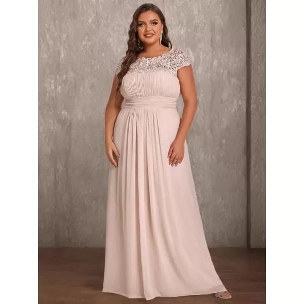 imageEverPretty Womens Plus Size Lace Cap Sleeve Long Formal Evening Dress Maxi Dresses 09993PZUSAPink Blush