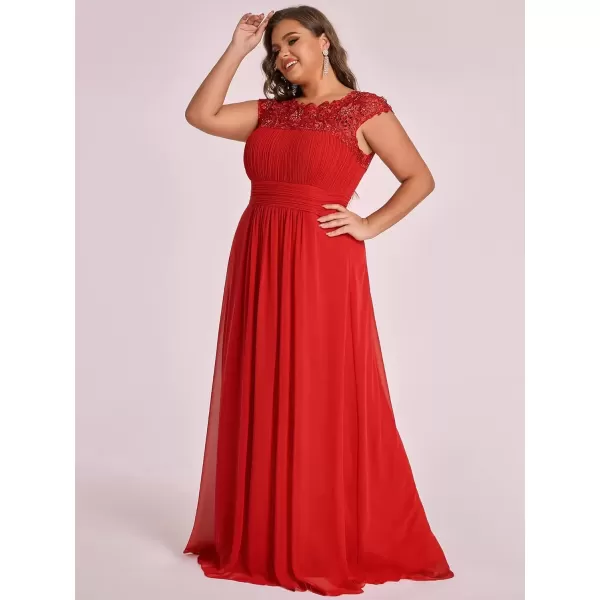 imageEverPretty Womens Plus Size Lace Cap Sleeve Long Formal Evening Dress Maxi Dresses 09993PZUSARed