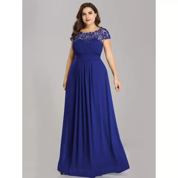 imageEverPretty Womens Plus Size Lace Cap Sleeve Long Formal Evening Dress Maxi Dresses 09993PZUSASapphire Blue