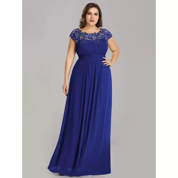 imageEverPretty Womens Plus Size Lace Cap Sleeve Long Formal Evening Dress Maxi Dresses 09993PZUSASapphire Blue