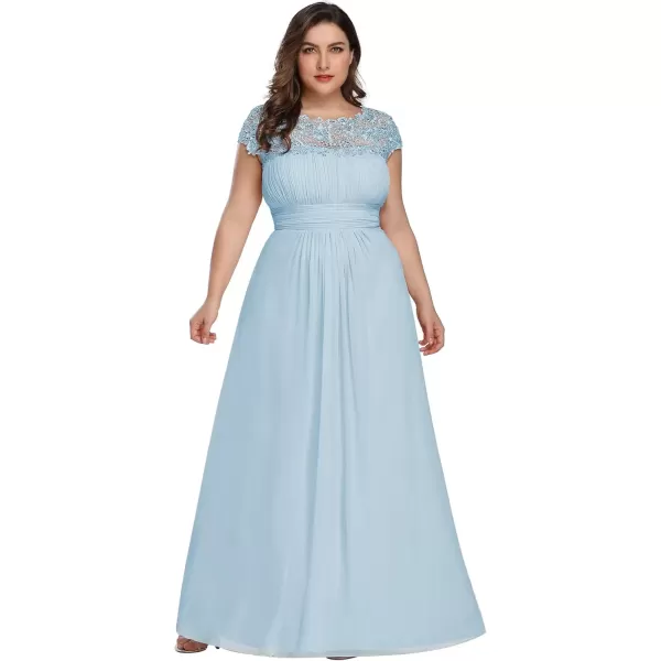 imageEverPretty Womens Plus Size Lace Cap Sleeve Long Formal Evening Dress Maxi Dresses 09993PZUSASky Blue