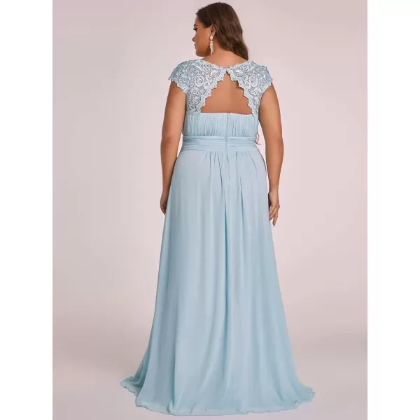 imageEverPretty Womens Plus Size Lace Cap Sleeve Long Formal Evening Dress Maxi Dresses 09993PZUSASky Blue