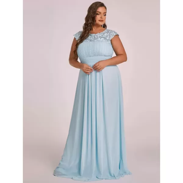 imageEverPretty Womens Plus Size Lace Cap Sleeve Long Formal Evening Dress Maxi Dresses 09993PZUSASky Blue