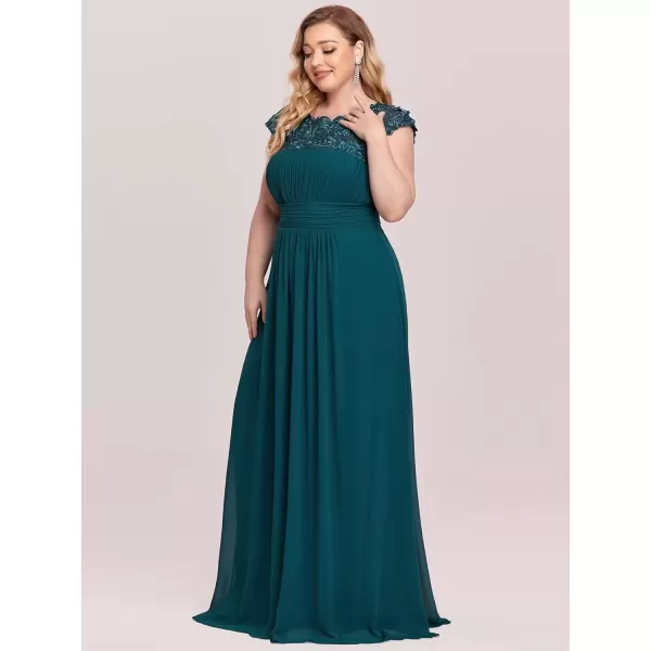 imageEverPretty Womens Plus Size Lace Cap Sleeve Long Formal Evening Dress Maxi Dresses 09993PZUSATeal