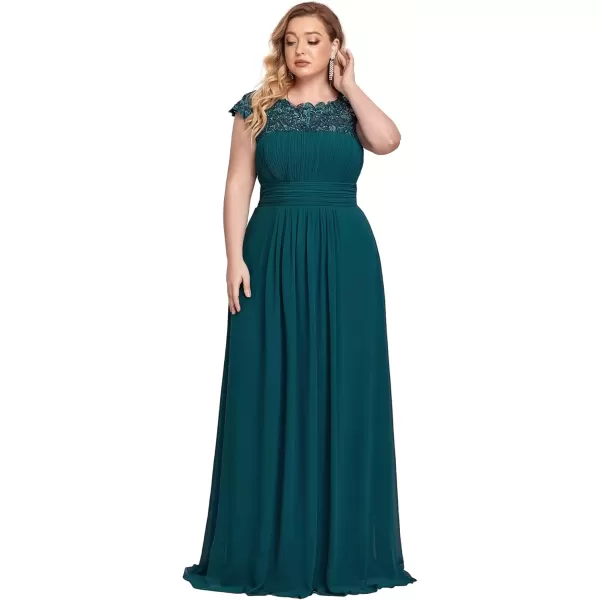 imageEverPretty Womens Plus Size Lace Cap Sleeve Long Formal Evening Dress Maxi Dresses 09993PZUSATeal