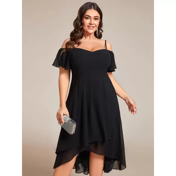 imageEverPretty Womens Plus Size Ruffle Sleeves Off Shoulder Empire Waist A Line Chiffon Summer Wedding Guest Dress 02103DABlack