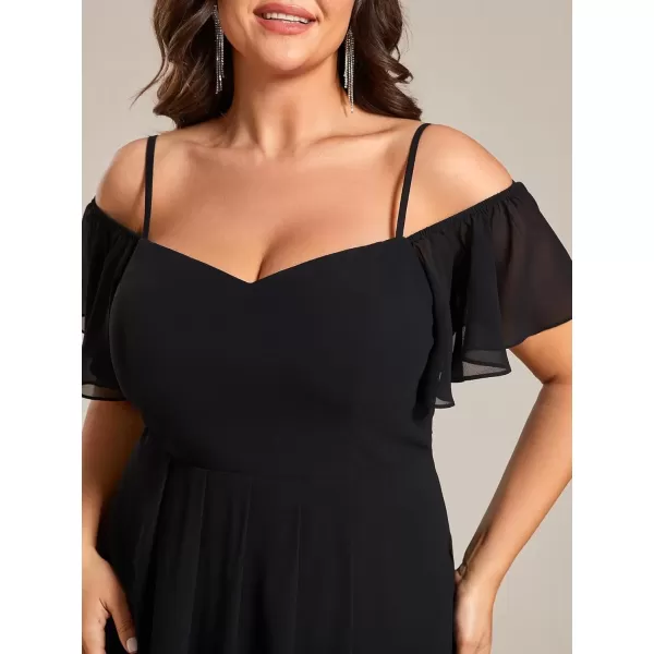 imageEverPretty Womens Plus Size Ruffle Sleeves Off Shoulder Empire Waist A Line Chiffon Summer Wedding Guest Dress 02103DABlack