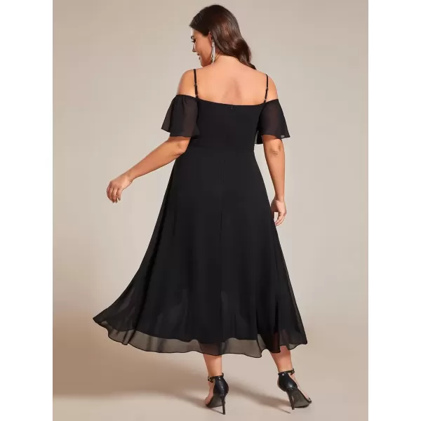 imageEverPretty Womens Plus Size Ruffle Sleeves Off Shoulder Empire Waist A Line Chiffon Summer Wedding Guest Dress 02103DABlack