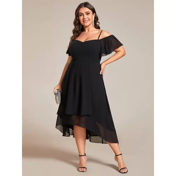 imageEverPretty Womens Plus Size Ruffle Sleeves Off Shoulder Empire Waist A Line Chiffon Summer Wedding Guest Dress 02103DABlack