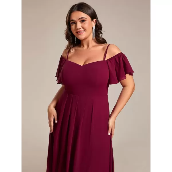 imageEverPretty Womens Plus Size Ruffle Sleeves Off Shoulder Empire Waist A Line Chiffon Summer Wedding Guest Dress 02103DABurgundy