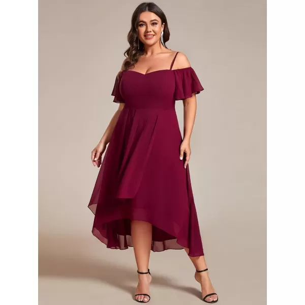 imageEverPretty Womens Plus Size Ruffle Sleeves Off Shoulder Empire Waist A Line Chiffon Summer Wedding Guest Dress 02103DABurgundy