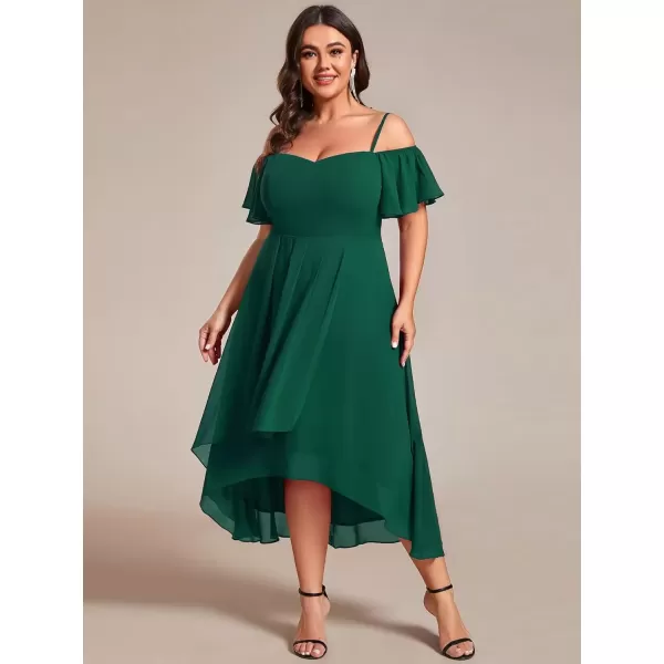 imageEverPretty Womens Plus Size Ruffle Sleeves Off Shoulder Empire Waist A Line Chiffon Summer Wedding Guest Dress 02103DADark Green