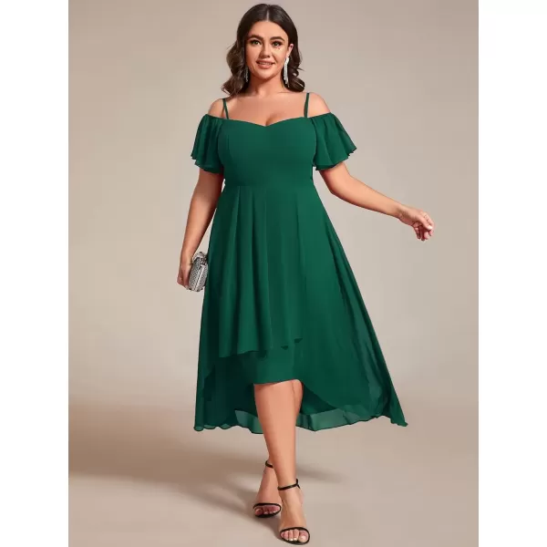 imageEverPretty Womens Plus Size Ruffle Sleeves Off Shoulder Empire Waist A Line Chiffon Summer Wedding Guest Dress 02103DADark Green