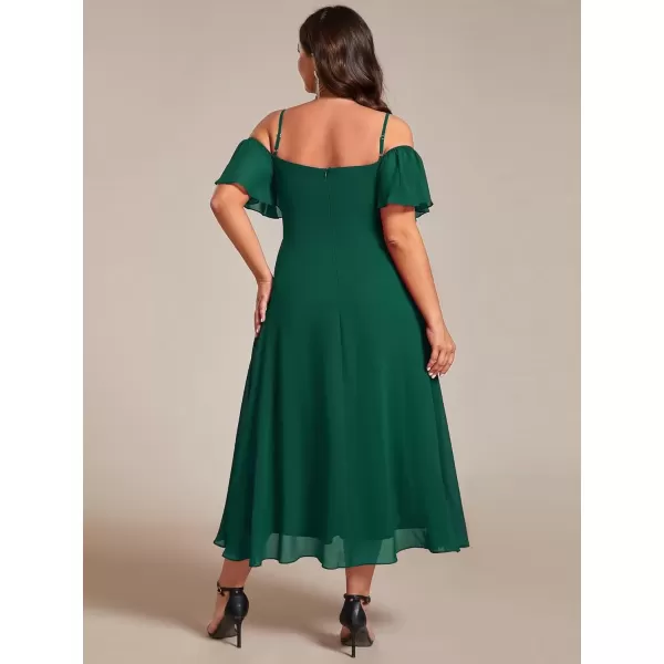 imageEverPretty Womens Plus Size Ruffle Sleeves Off Shoulder Empire Waist A Line Chiffon Summer Wedding Guest Dress 02103DADark Green