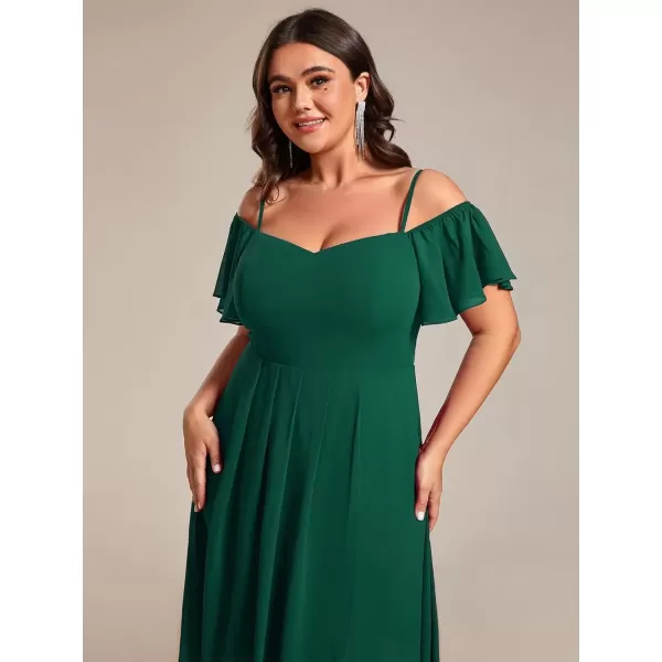 imageEverPretty Womens Plus Size Ruffle Sleeves Off Shoulder Empire Waist A Line Chiffon Summer Wedding Guest Dress 02103DADark Green