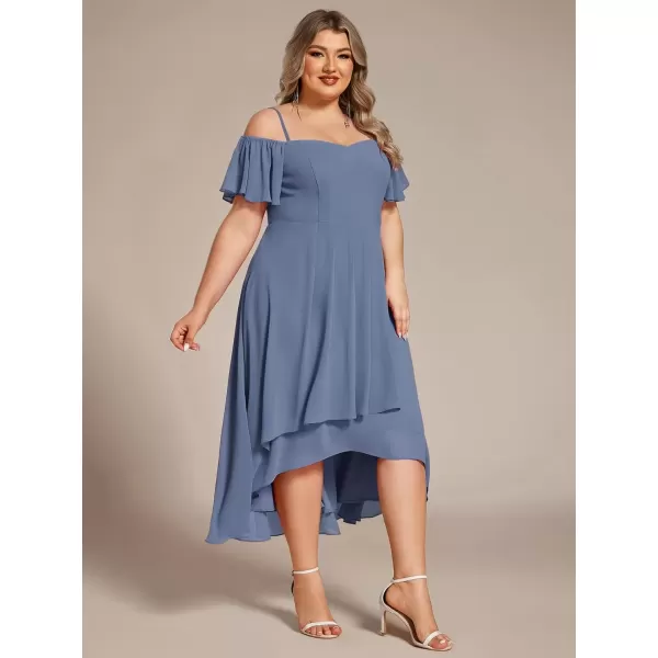 imageEverPretty Womens Plus Size Ruffle Sleeves Off Shoulder Empire Waist A Line Chiffon Summer Wedding Guest Dress 02103DADusty Navy