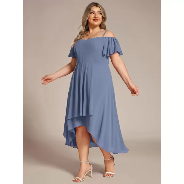 imageEverPretty Womens Plus Size Ruffle Sleeves Off Shoulder Empire Waist A Line Chiffon Summer Wedding Guest Dress 02103DADusty Navy