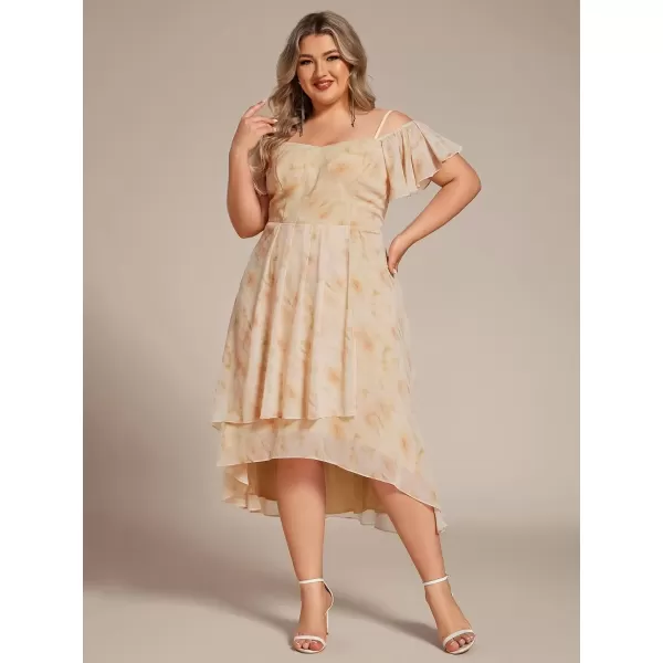 imageEverPretty Womens Plus Size Ruffle Sleeves Off Shoulder Empire Waist A Line Chiffon Summer Wedding Guest Dress 02103DAGolden Roses