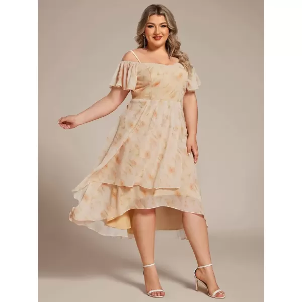 imageEverPretty Womens Plus Size Ruffle Sleeves Off Shoulder Empire Waist A Line Chiffon Summer Wedding Guest Dress 02103DAGolden Roses