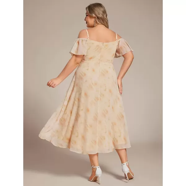 imageEverPretty Womens Plus Size Ruffle Sleeves Off Shoulder Empire Waist A Line Chiffon Summer Wedding Guest Dress 02103DAGolden Roses