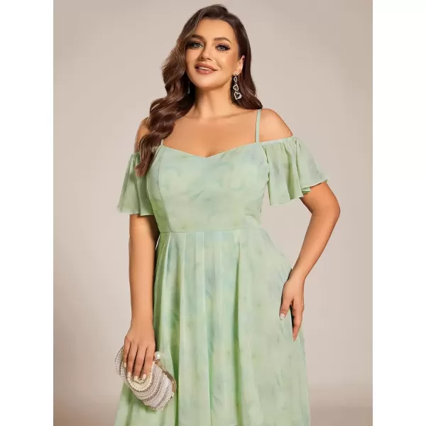 imageEverPretty Womens Plus Size Ruffle Sleeves Off Shoulder Empire Waist A Line Chiffon Summer Wedding Guest Dress 02103DALight Green Roses