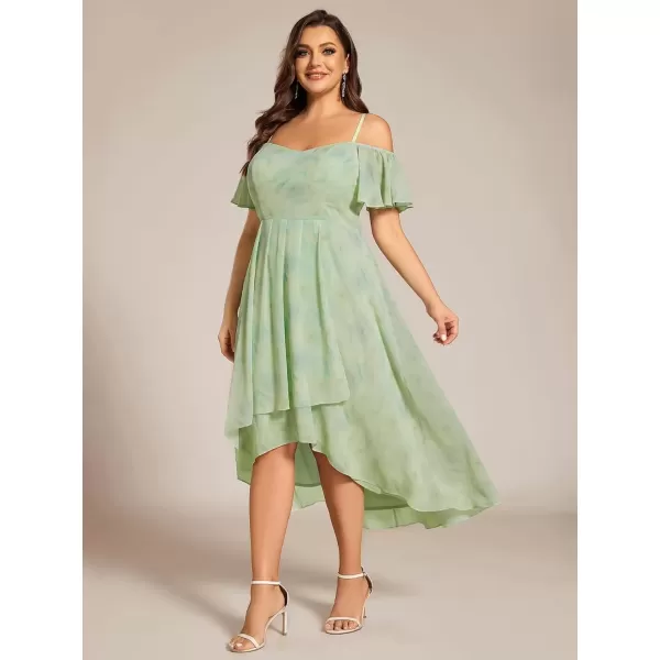 imageEverPretty Womens Plus Size Ruffle Sleeves Off Shoulder Empire Waist A Line Chiffon Summer Wedding Guest Dress 02103DALight Green Roses